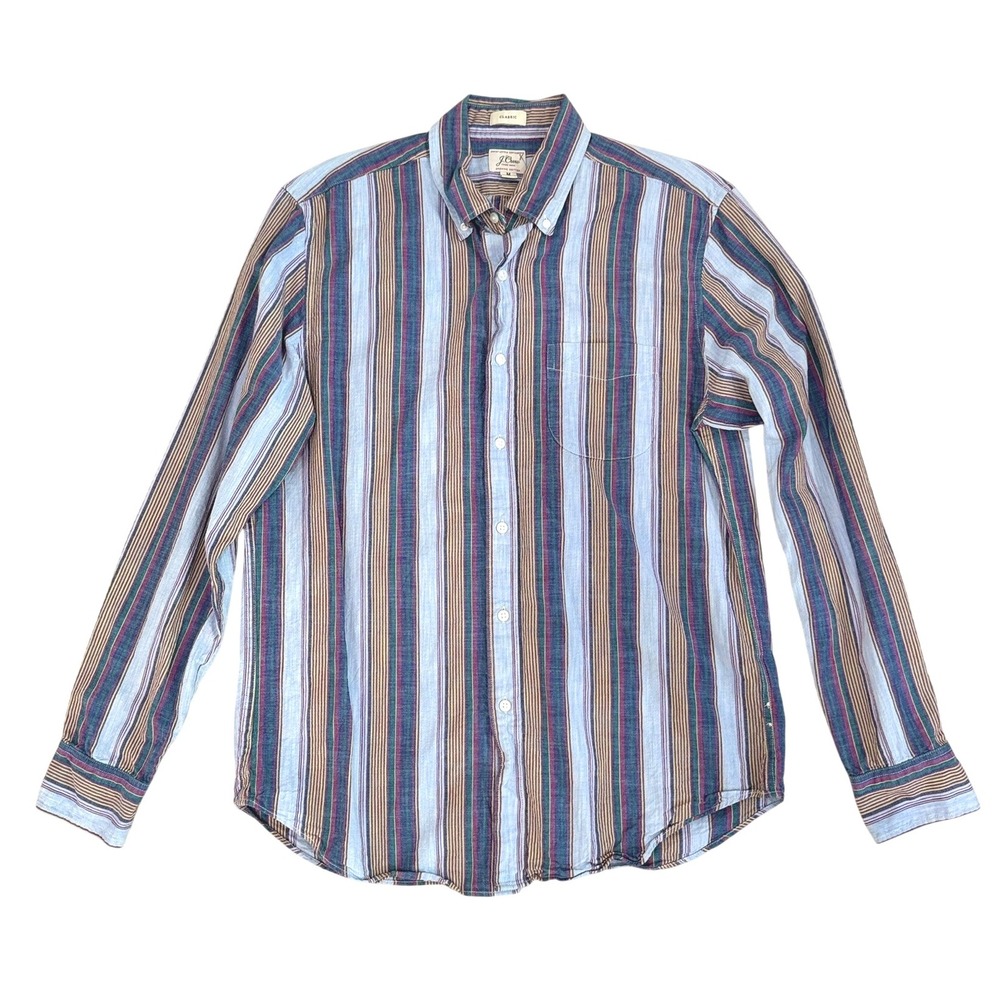 J.‎ Crew Classic Button Down Shirt Striped Organic Cotton Re-Imagined Men M Prep